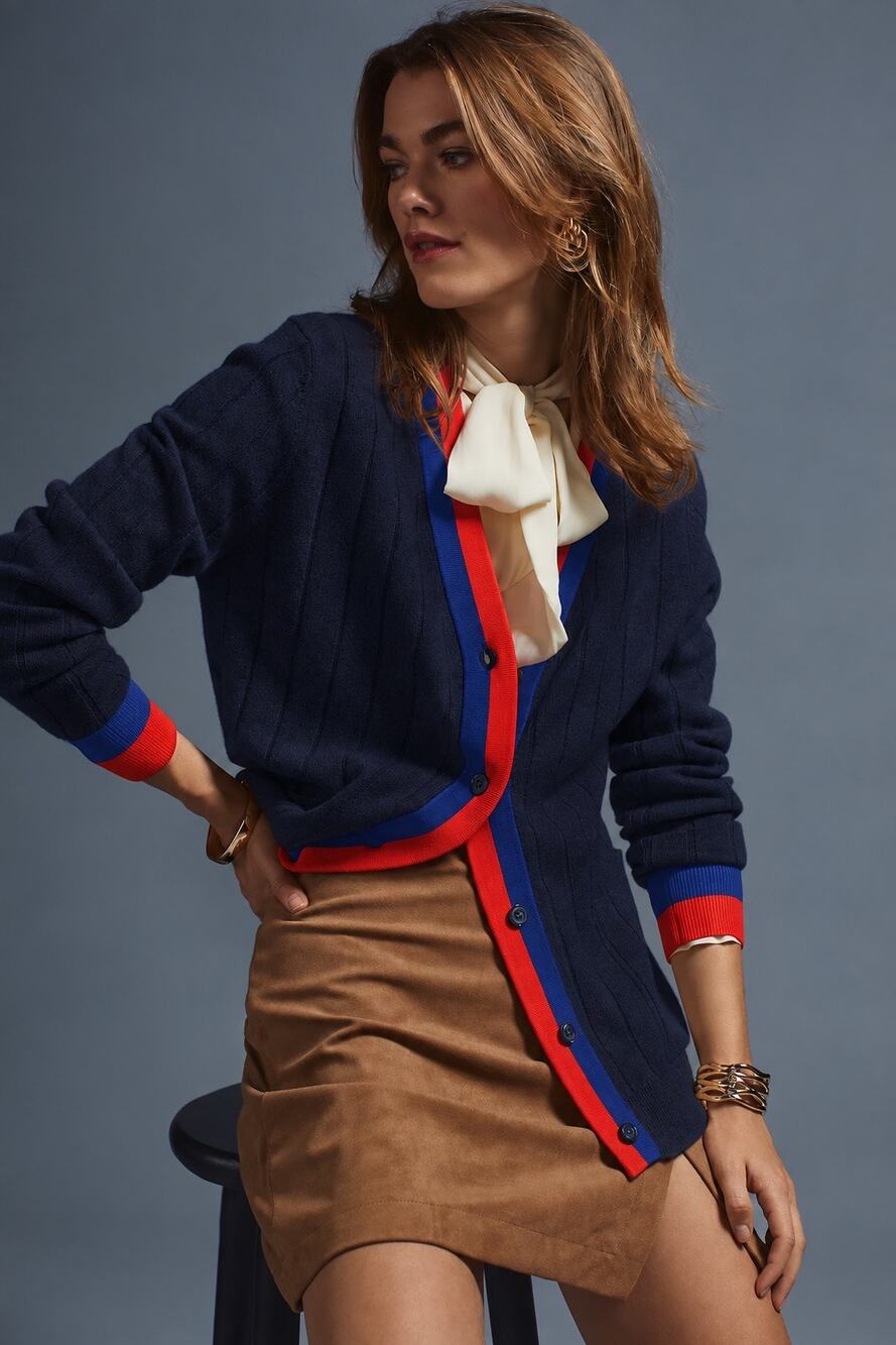 KULE The Sinclair Ribbed Cashmere Cardigan Sweater Navy Large